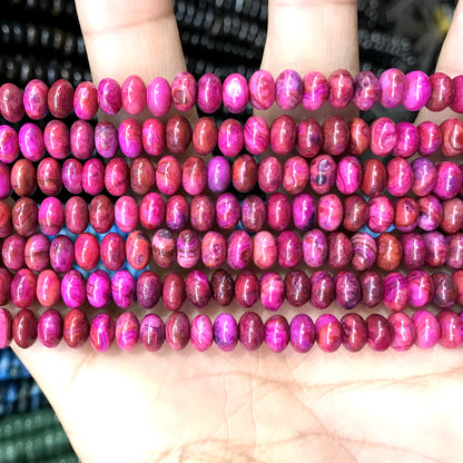 CRB258 Fuchsia Crazy Lace Agate Beads Smooth Rondelle 4x6mm 15" Strand