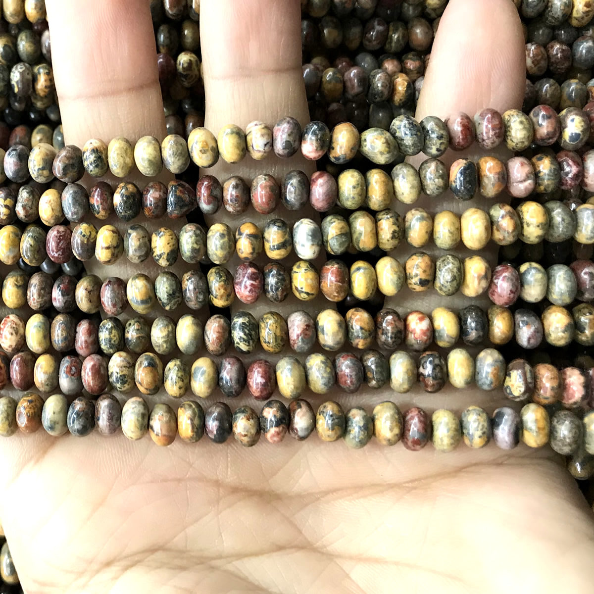 CRB265 Leopard Skin Jasper Beads Smooth Rondelle 4x6mm 15" Strand