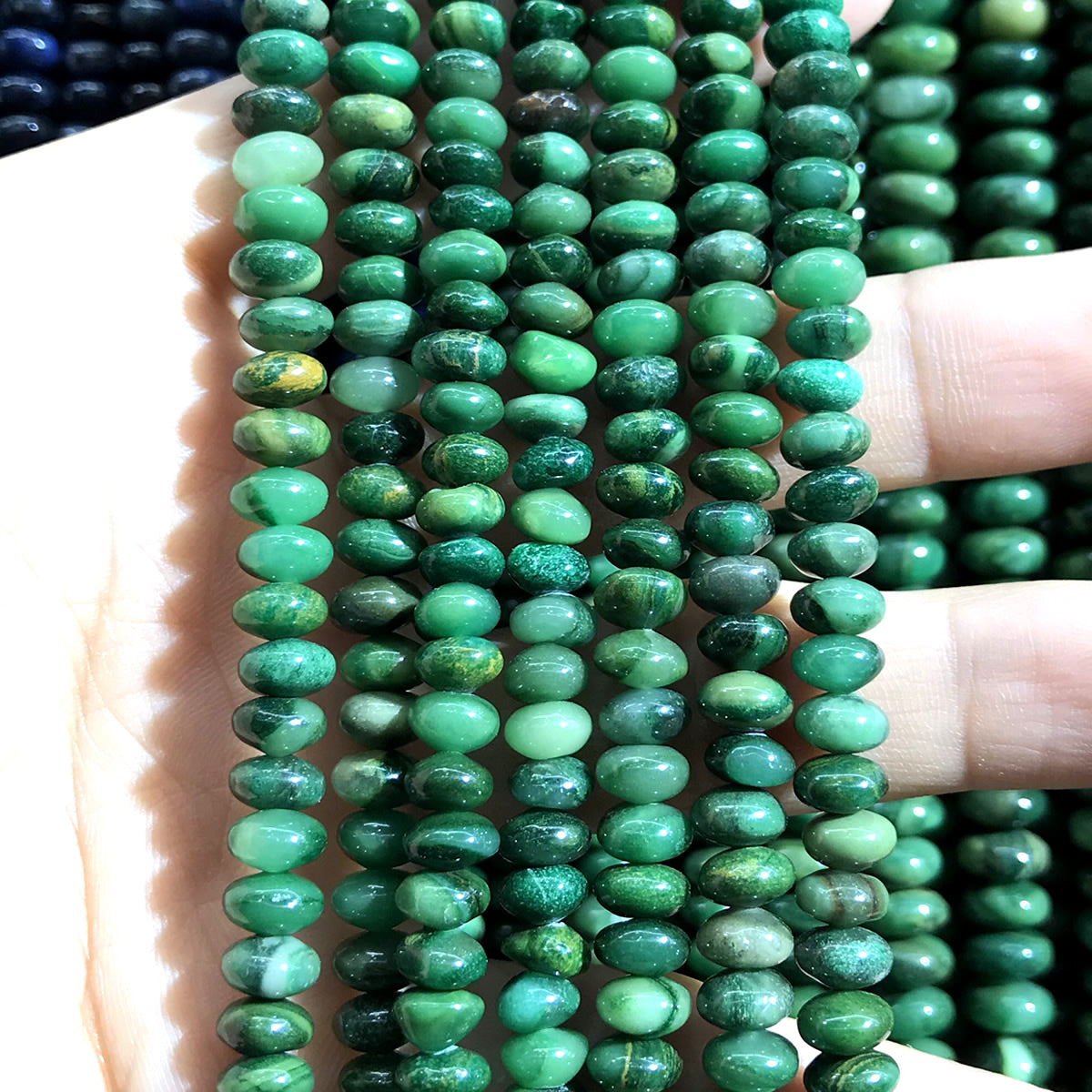 CRB268 Green Jasper Beads Smooth Rondelle 4x6mm 15" Strand