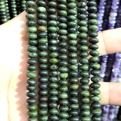 CRB269 Bronze Green Stone Beads Smooth Rondelle 4x6mm 15" Strand