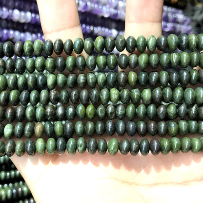 CRB269 Bronze Green Stone Beads Smooth Rondelle 4x6mm 15" Strand