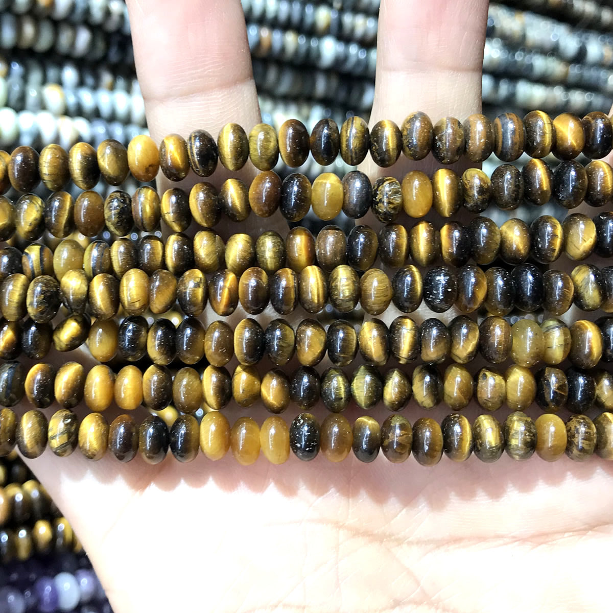 CRB270 Yellow Tiger Eye Beads Smooth Rondelle 4x6mm 15" Strand