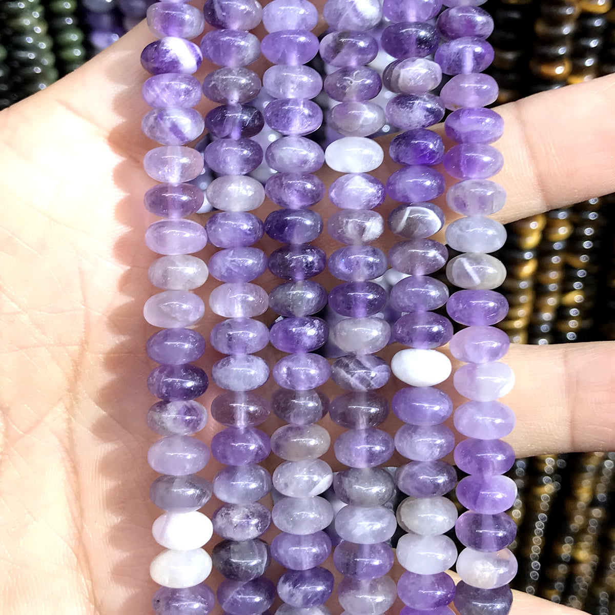 CRB273 Amethyst Gemstone Beads Smooth Rondelle 5x8mm 15" Strand