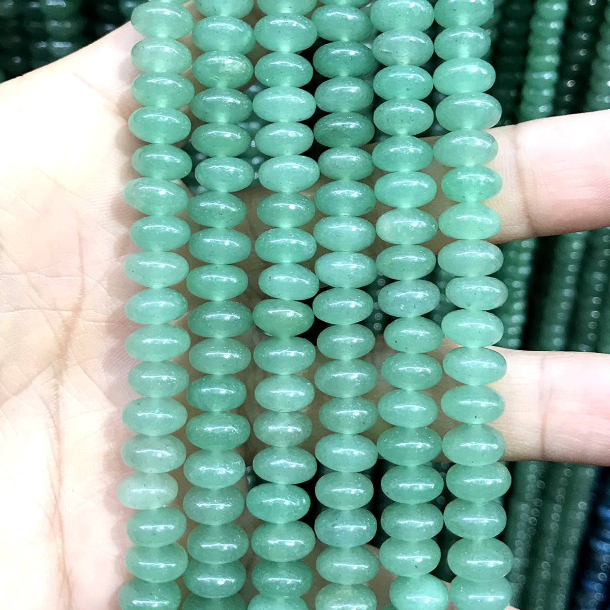 CRB275 Green Aventurine Jade Beads Smooth Rondelle 5x8mm 15" Strand