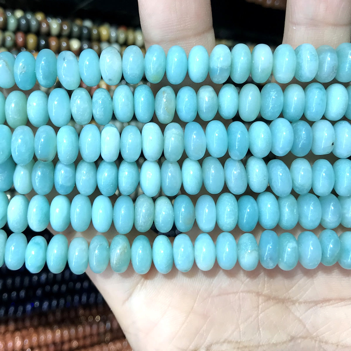 CRB276 Chinese Amazonite Beads Smooth Rondelle 5x8mm 15" Strand