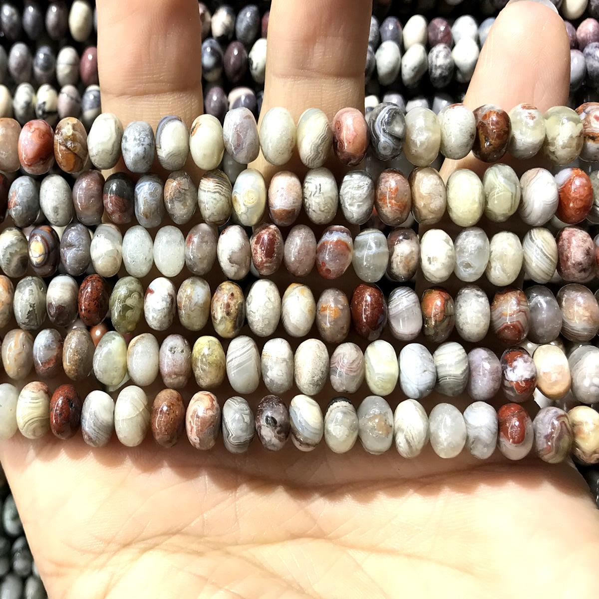 CRB277 Mexican Crazy Lace Agate Beads Smooth Rondelle 5x8mm 15" Strand