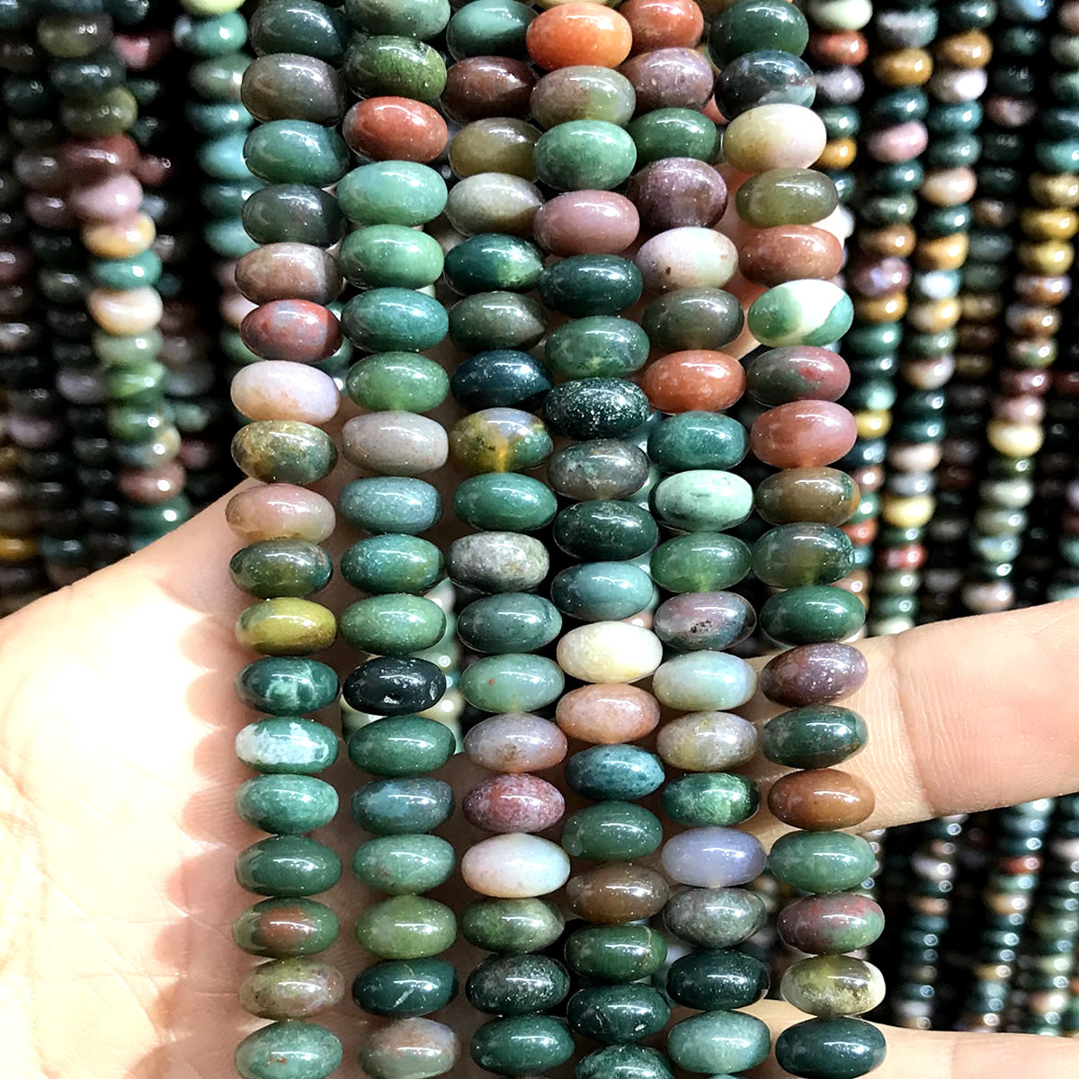 CRB279 Indian Agate Beads Smooth Rondelle 5x8mm 15" Strand