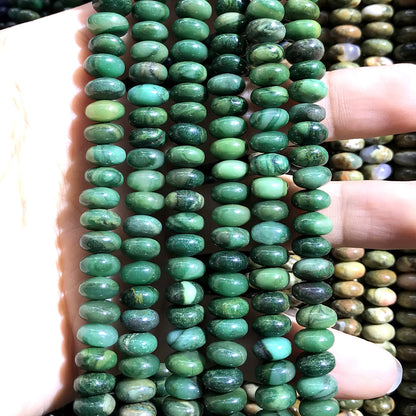 CRB289 Green Jasper Beads Smooth Rondelle 5x8mm 15" Strand