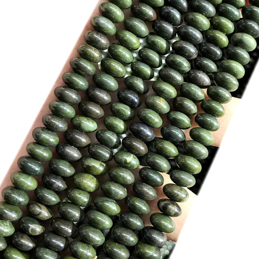 CRB290 Bronze Green Stone Beads Smooth Rondelle 5x8mm 15" Strand