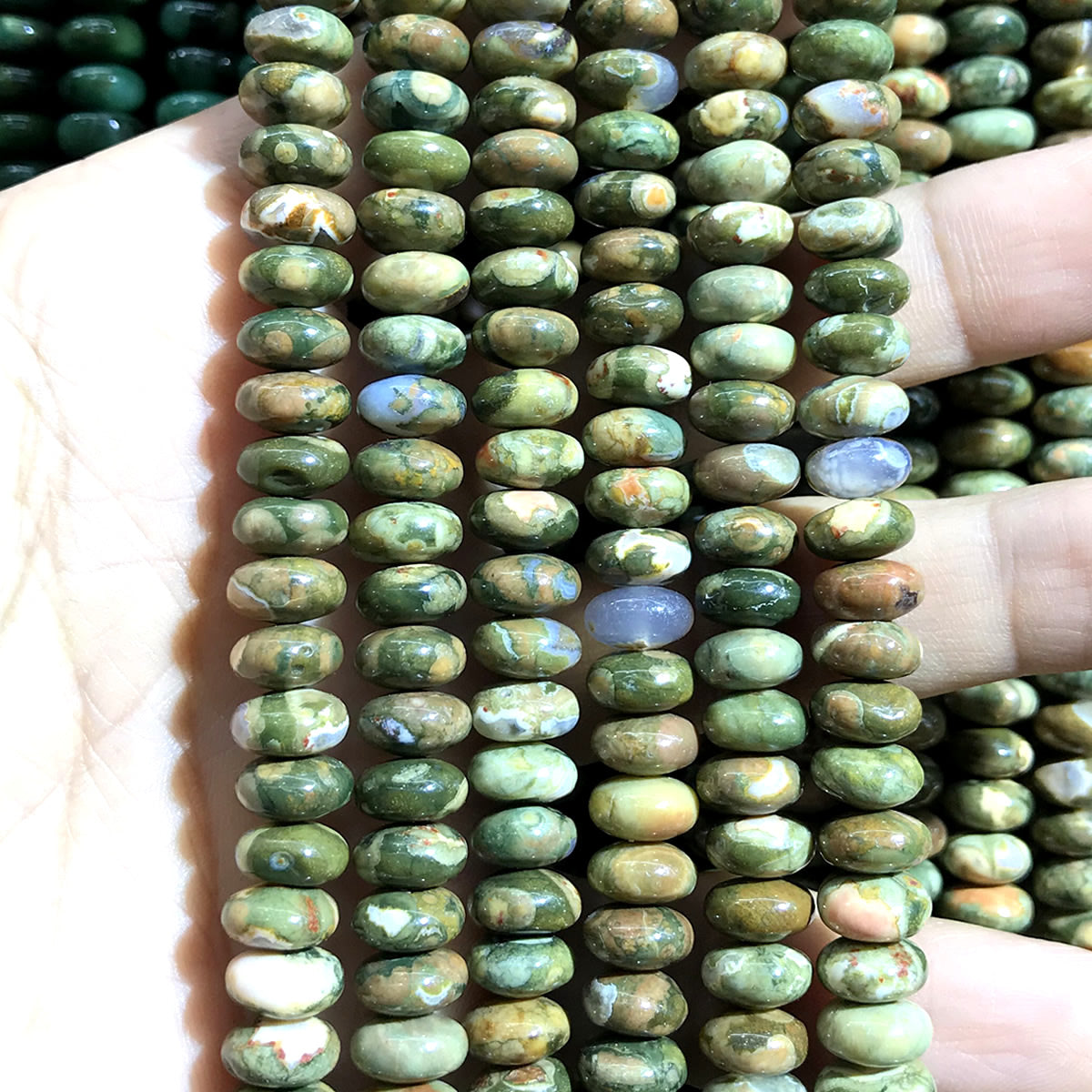 CRB291 Rhyolite Gemstone Beads Smooth Rondelle 5x8mm 15" Strand