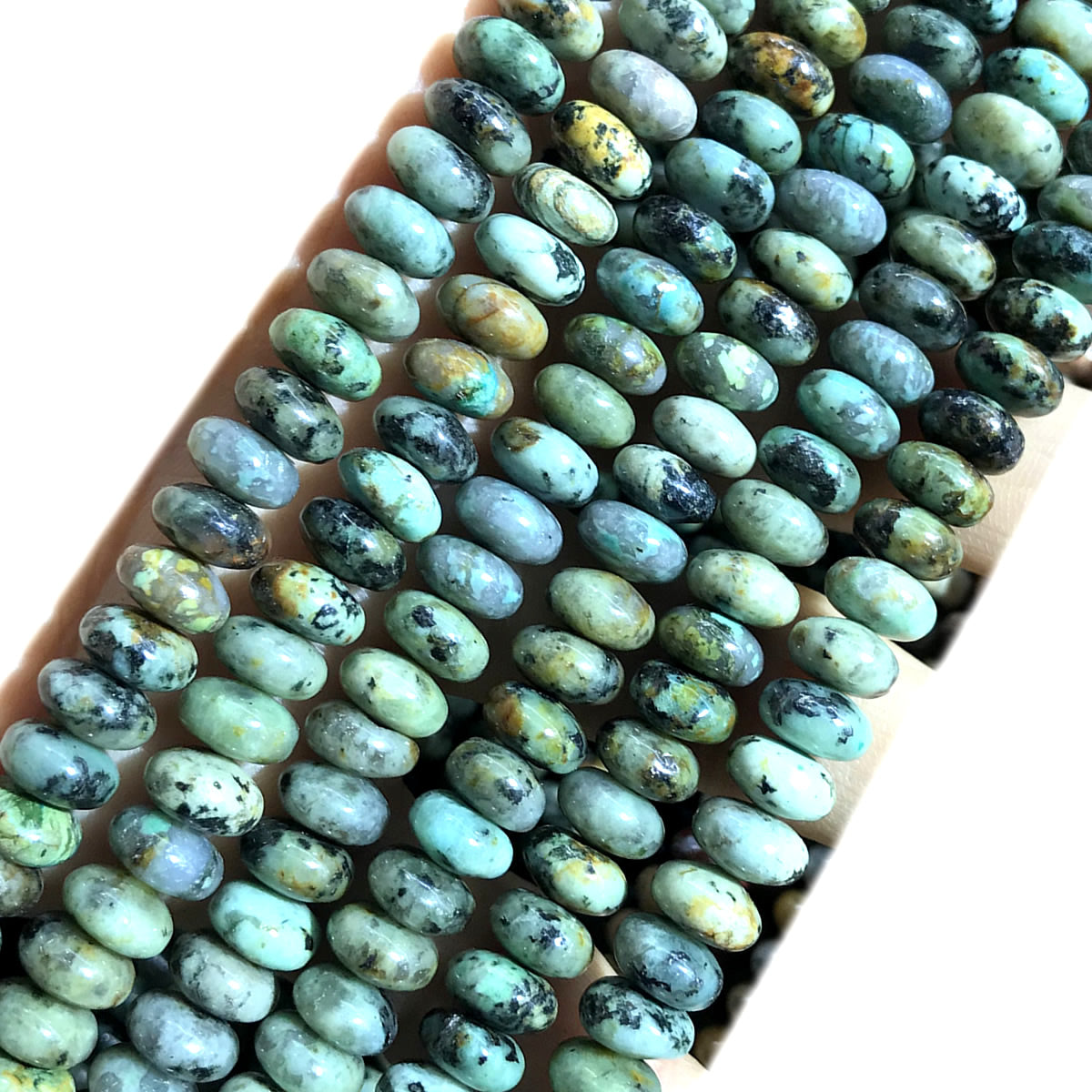 CRB292 African Turquoise Beads Smooth Rondelle 5x8mm 15" Strand