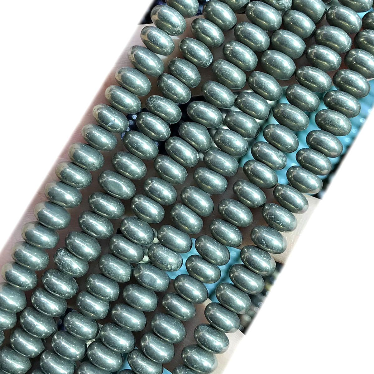 CRB294 Pyrite Beads Smooth Rondelle 5x8mm 15" Strand