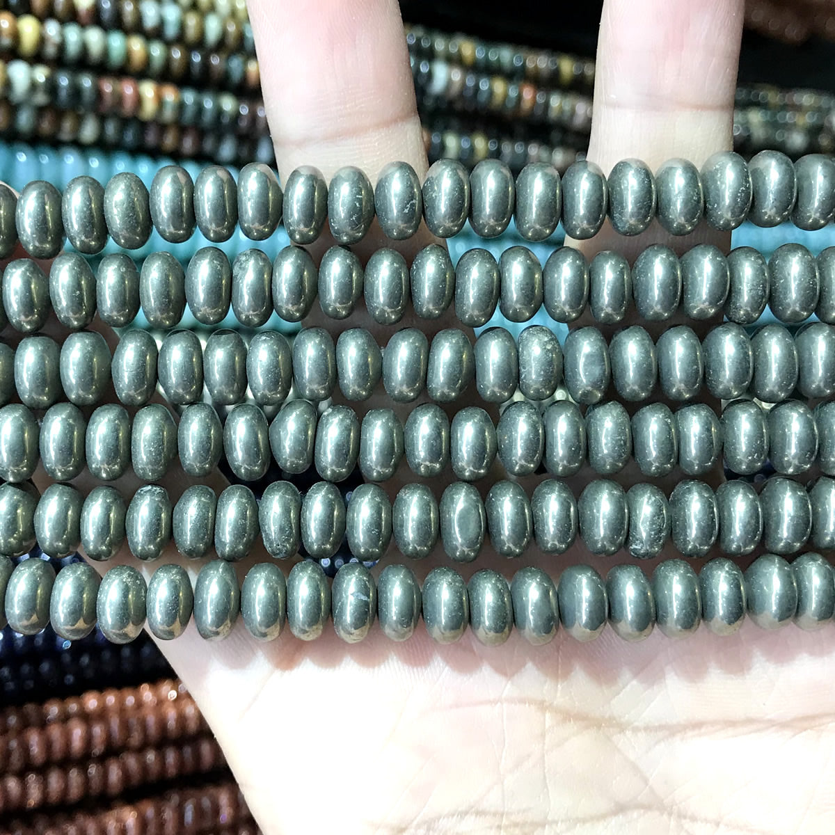 CRB294 Pyrite Beads Smooth Rondelle 5x8mm 15" Strand