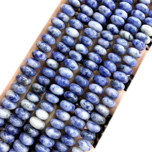 CRB295 Blue Spot Stone Beads Smooth Rondelle 5x8mm 15" Strand