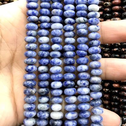 CRB295 Blue Spot Stone Beads Smooth Rondelle 5x8mm 15" Strand