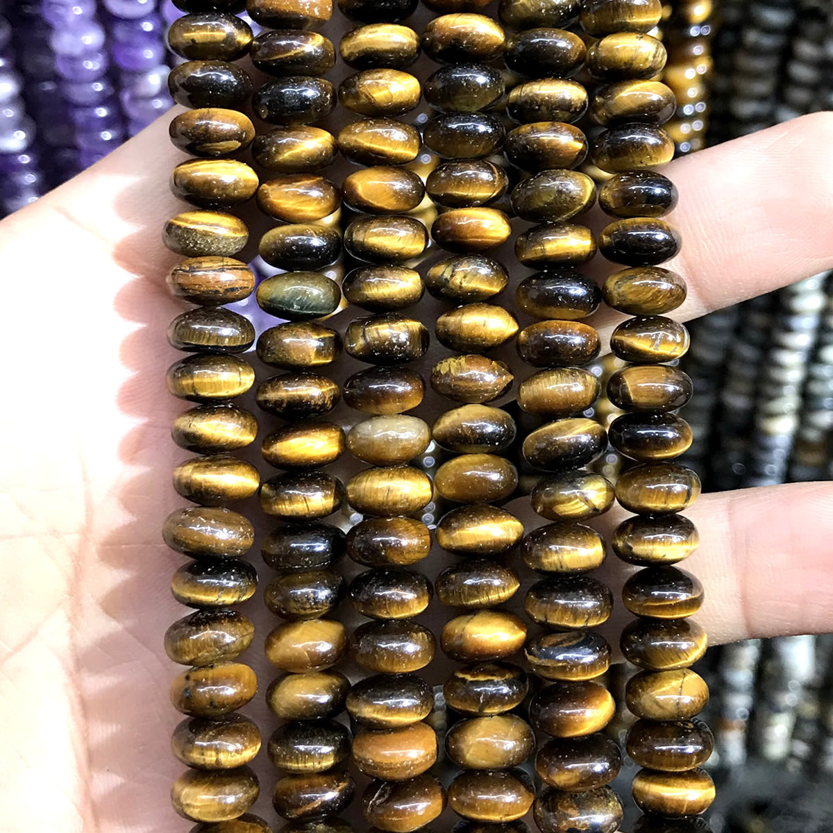 CRB297 Yellow Tiger Eye Beads Smooth Rondelle 5x8mm 15" Strand