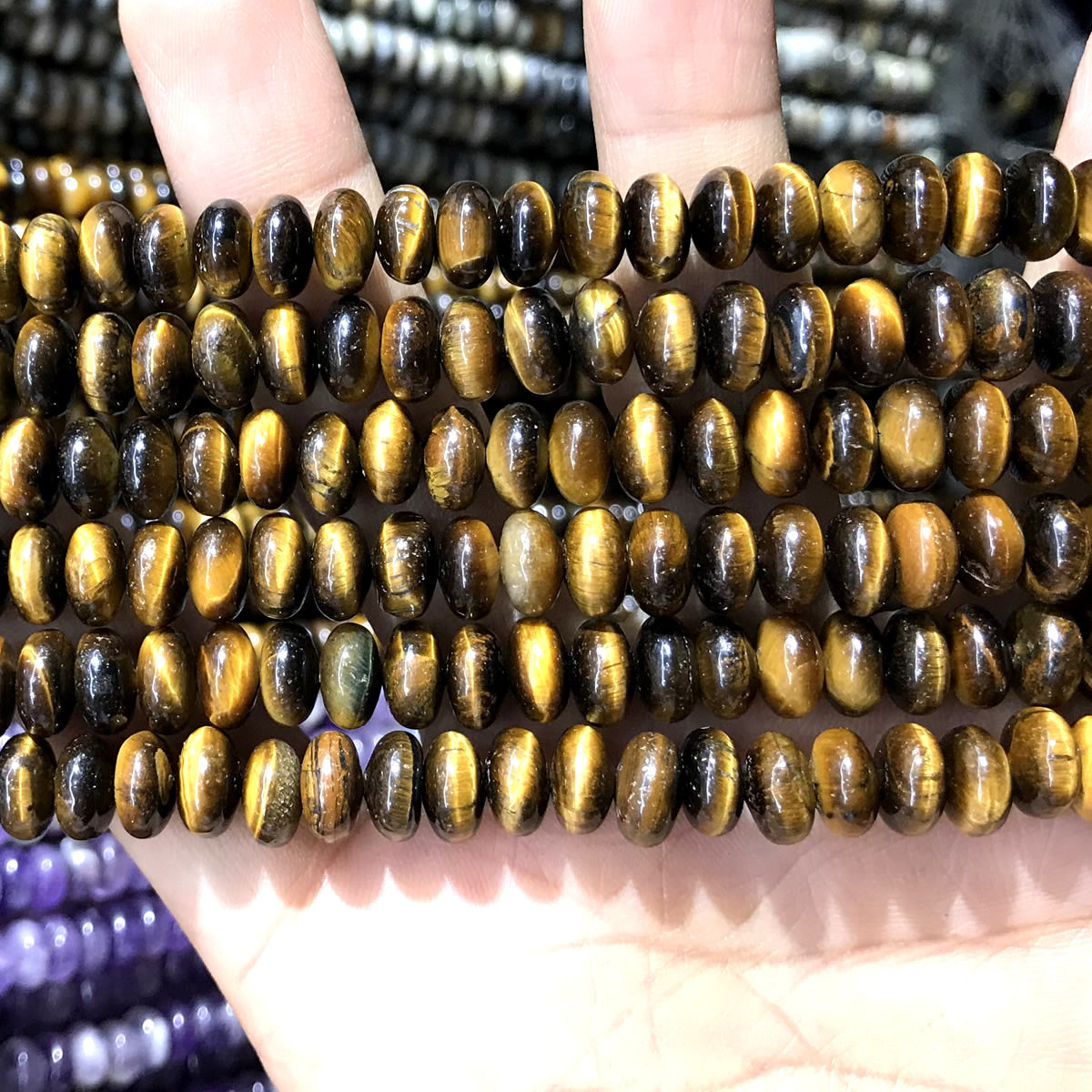 CRB297 Yellow Tiger Eye Beads Smooth Rondelle 5x8mm 15" Strand