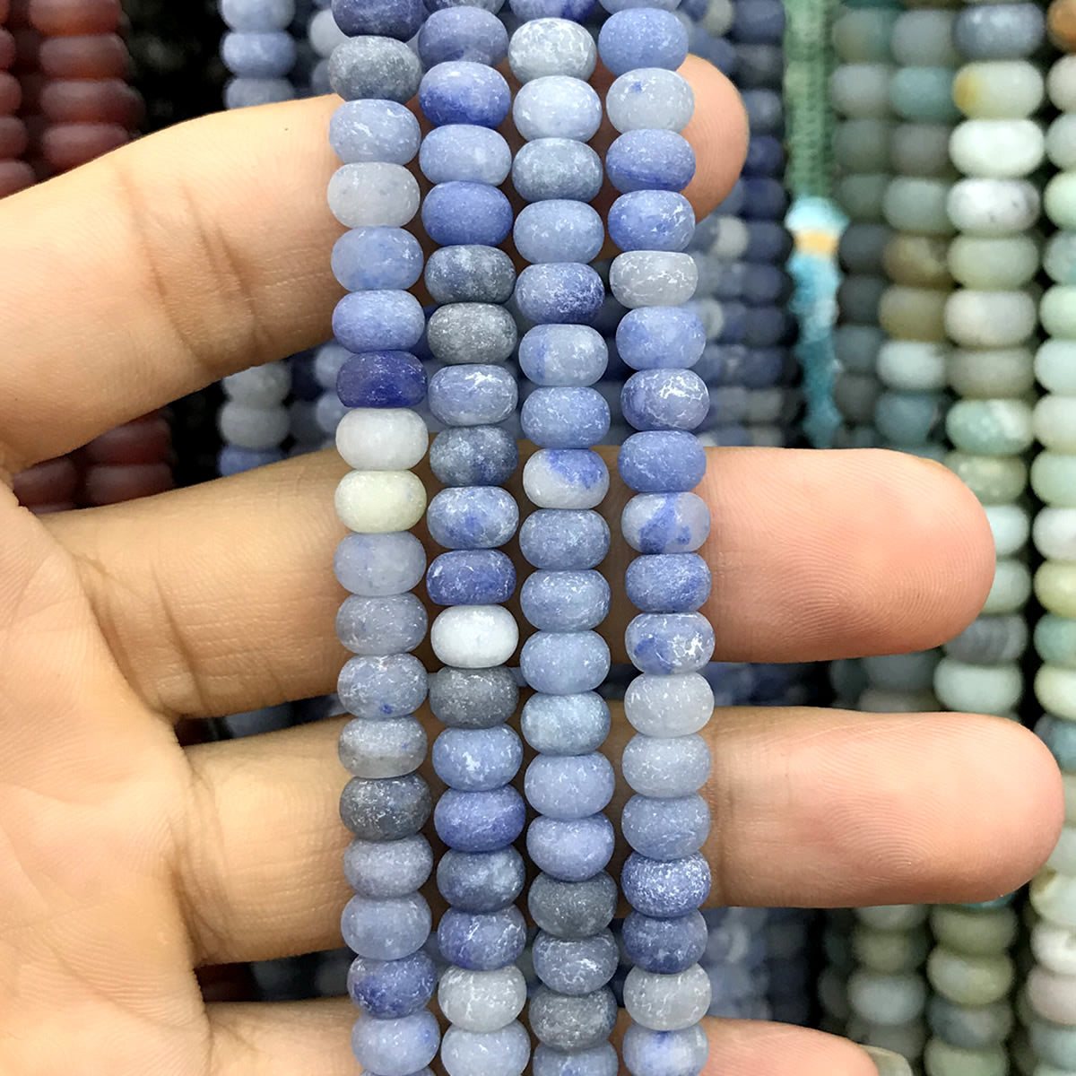 CRB303 Blue Aventurine Jade Beads Matte Rondelle 4x6mm 15" Strand