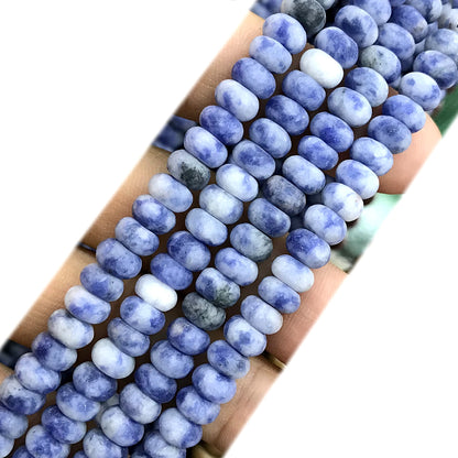 CRB306 Blue Spot Stone Beads Matte Rondelle 4x6mm 15" Strand