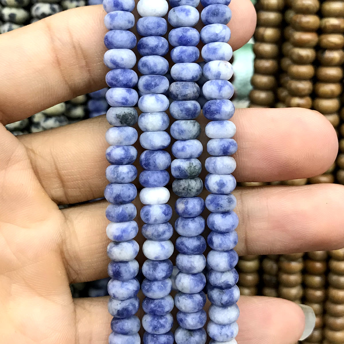 CRB306 Blue Spot Stone Beads Matte Rondelle 4x6mm 15" Strand