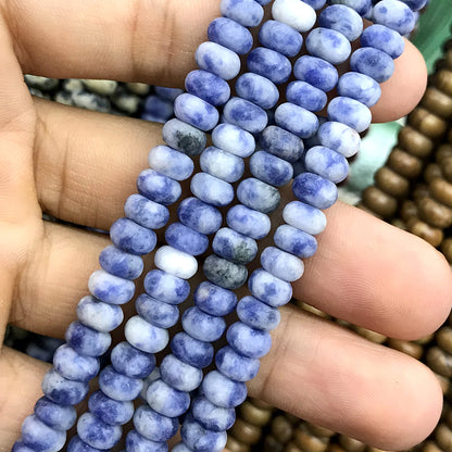 CRB306 Blue Spot Stone Beads Matte Rondelle 4x6mm 15" Strand