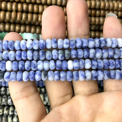 CRB306 Blue Spot Stone Beads Matte Rondelle 4x6mm 15" Strand