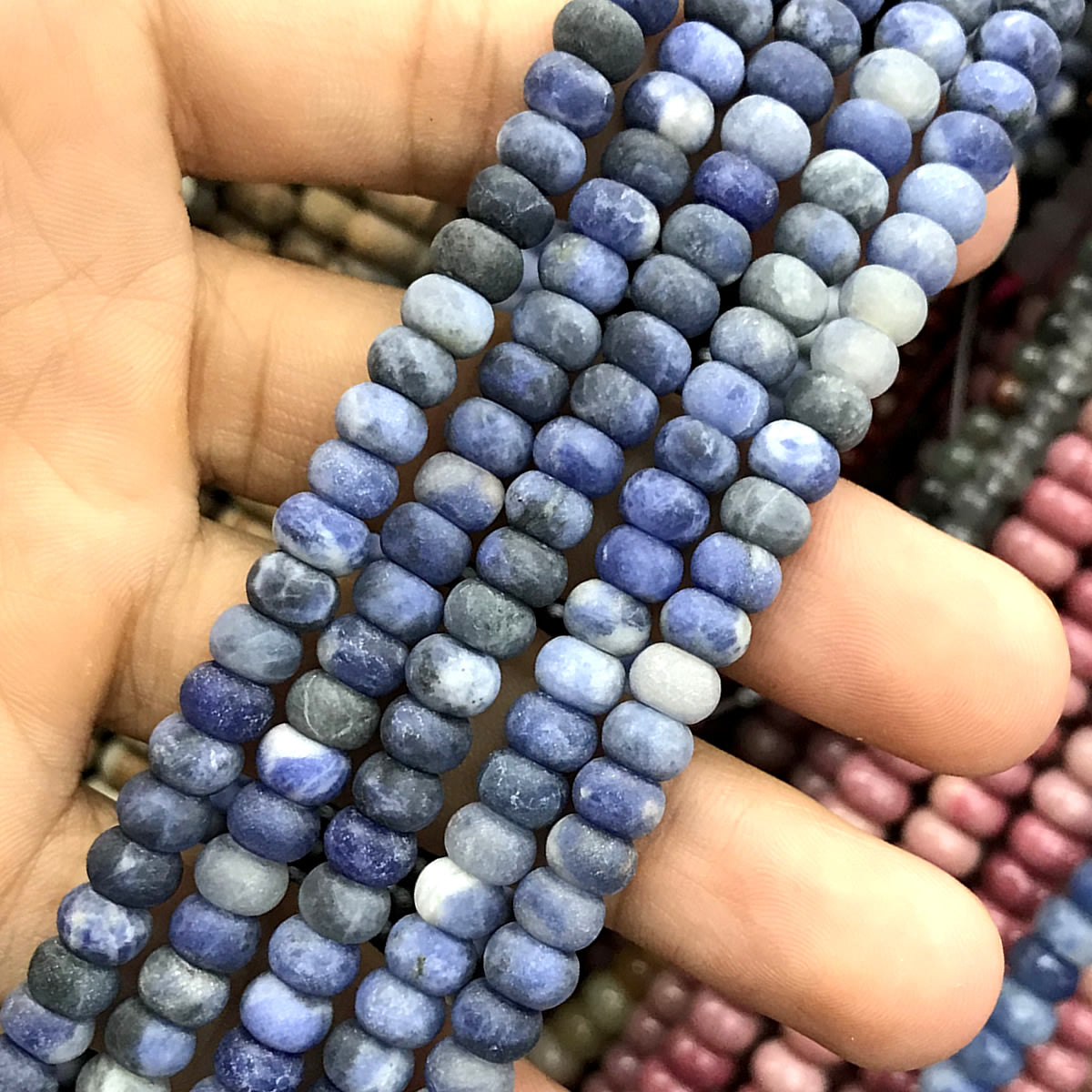 CRB307 Sodalite Gemstone Beads Matte Rondelle 4x6mm 15" Strand