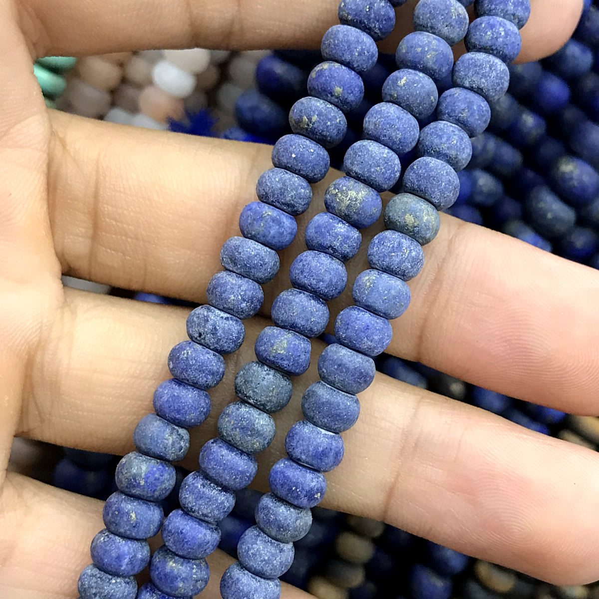 CRB308 Lapis Lazuli Gemstone Beads Matte Rondelle 4x6mm 15" Strand