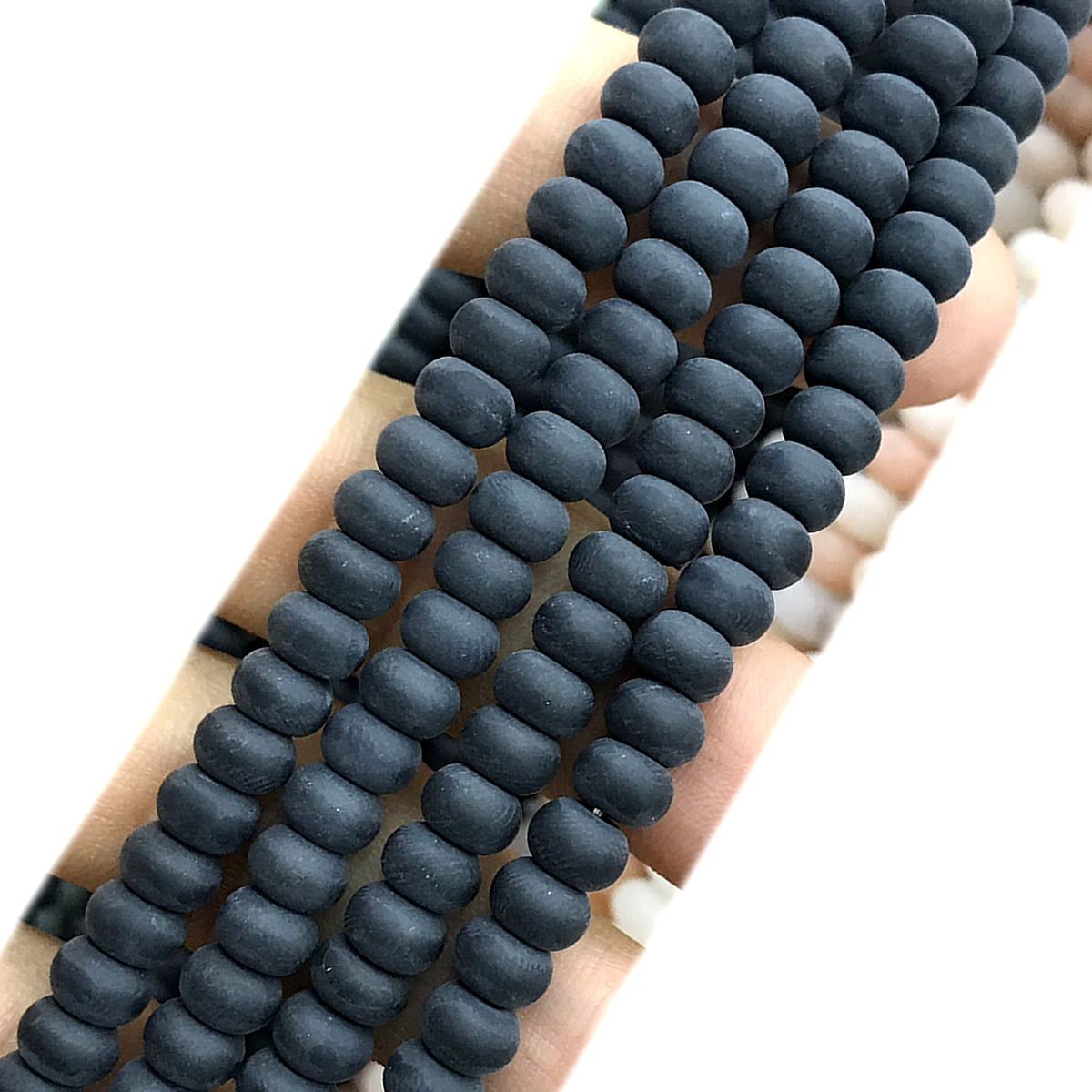 CRB309 Black Agate Beads Matte Rondelle 4x6mm 15" Strand