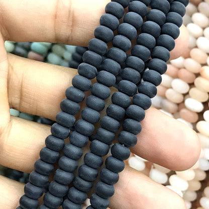 CRB309 Black Agate Beads Matte Rondelle 4x6mm 15" Strand