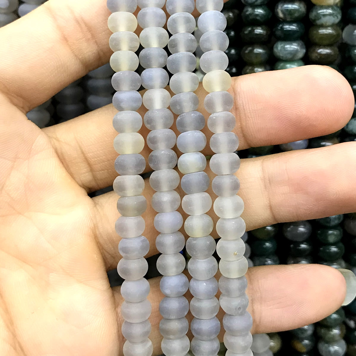 CRB311 Grey Agate Beads Matte Rondelle 4x6mm 15" Strand