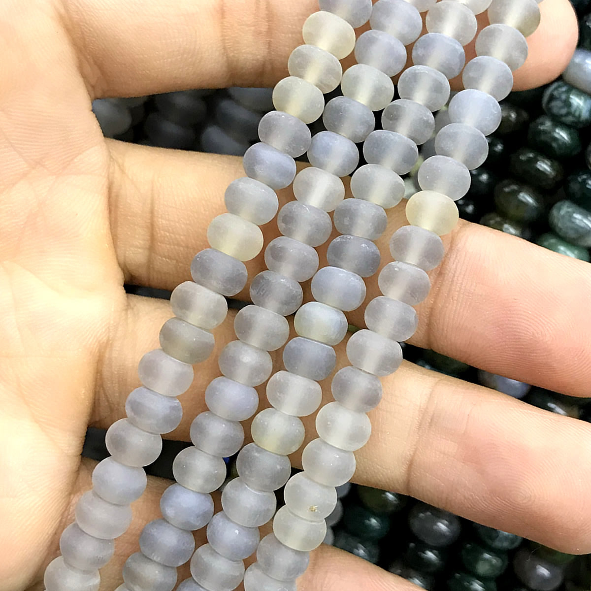 CRB311 Grey Agate Beads Matte Rondelle 4x6mm 15" Strand