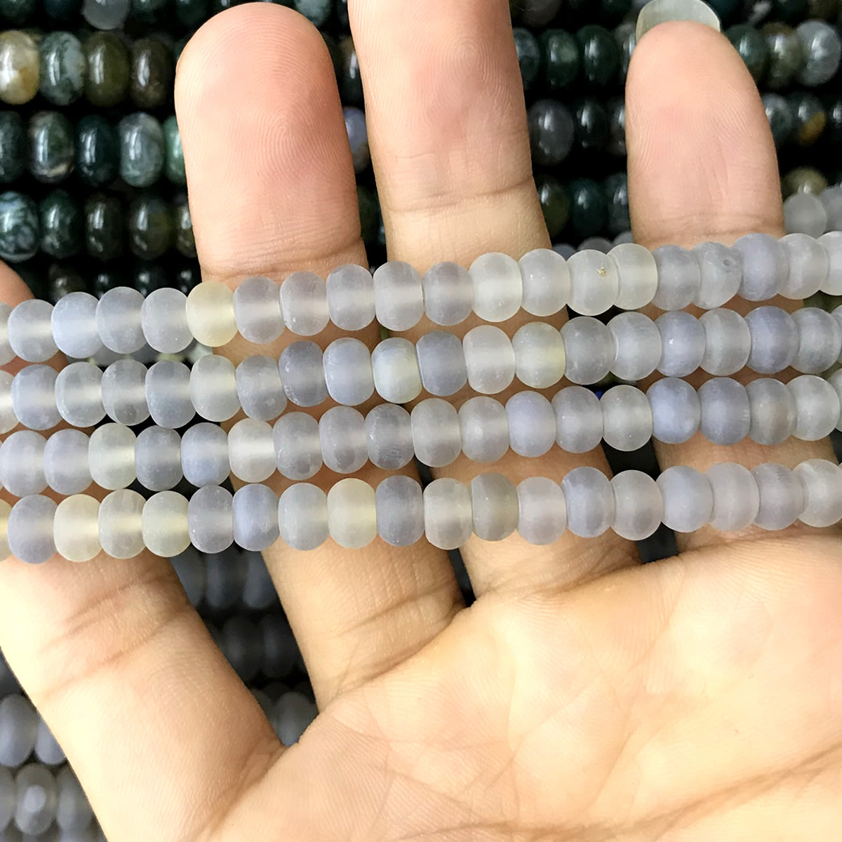 CRB311 Grey Agate Beads Matte Rondelle 4x6mm 15" Strand