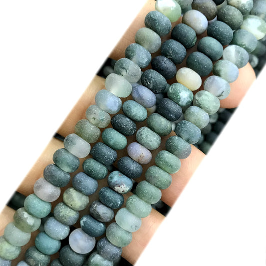 CRB312 Moss Agate Beads Matte Rondelle 4x6mm 15" Strand