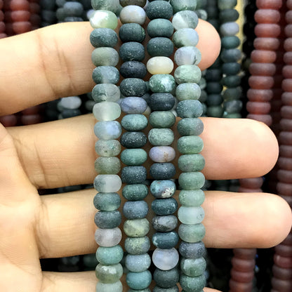 CRB312 Moss Agate Beads Matte Rondelle 4x6mm 15" Strand