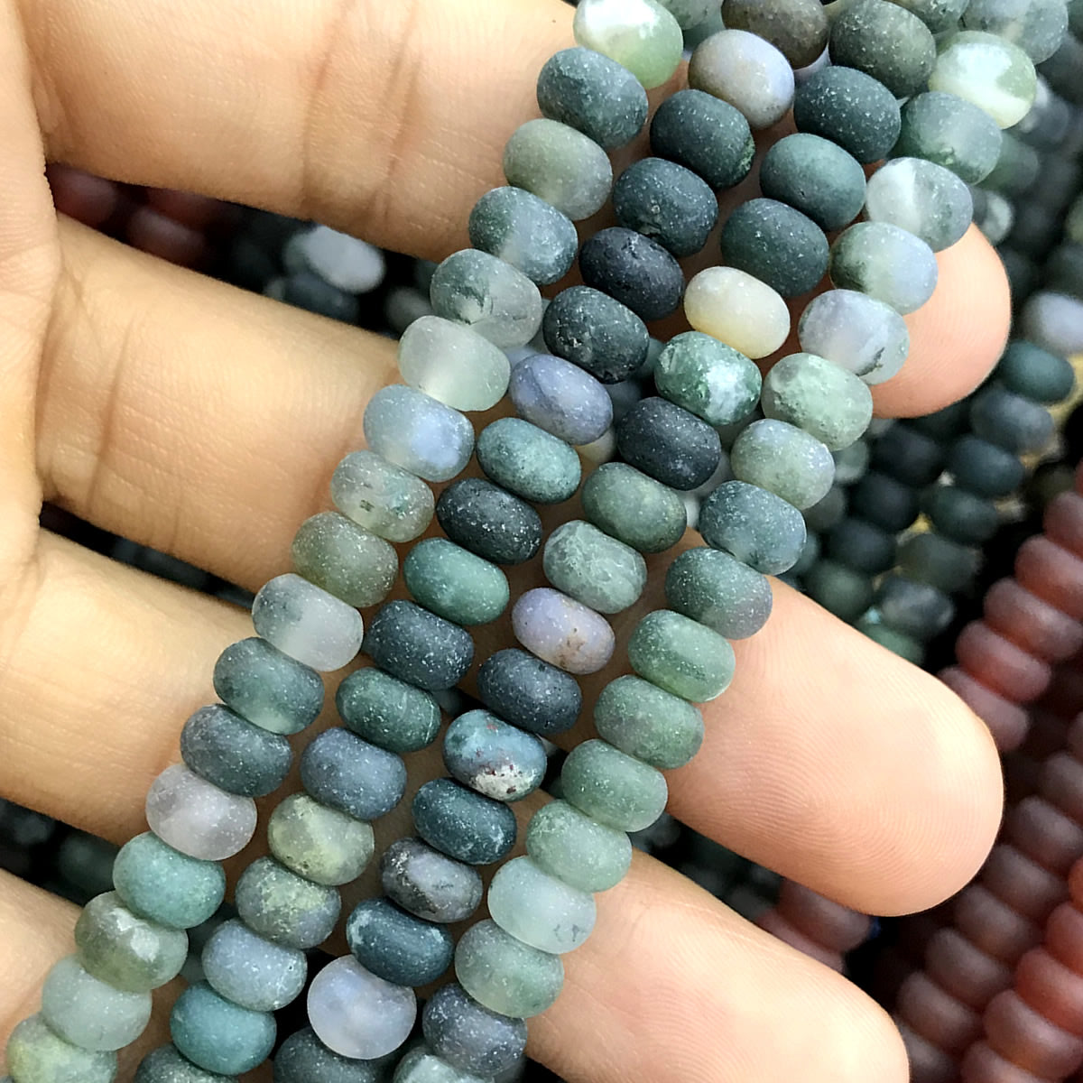 CRB312 Moss Agate Beads Matte Rondelle 4x6mm 15" Strand