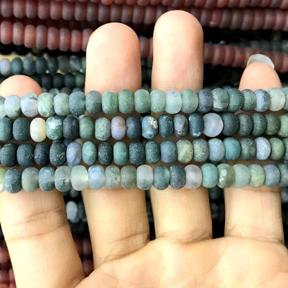 CRB312 Moss Agate Beads Matte Rondelle 4x6mm 15" Strand