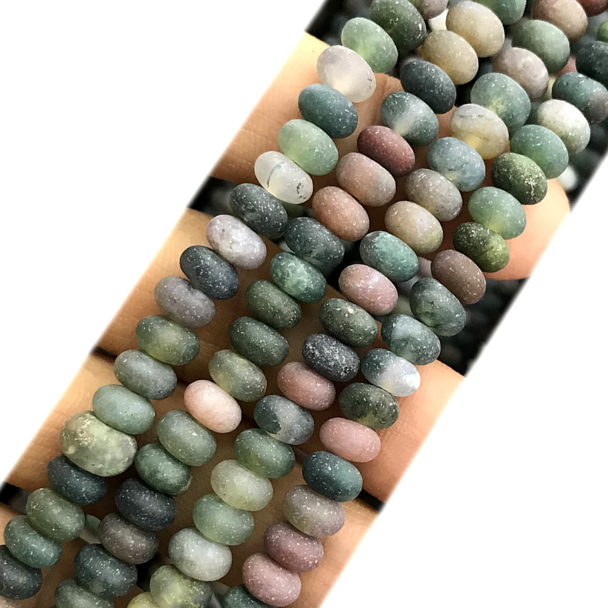 CRB313 Indian Agate Beads Matte Rondelle 4x6mm 15" Strand