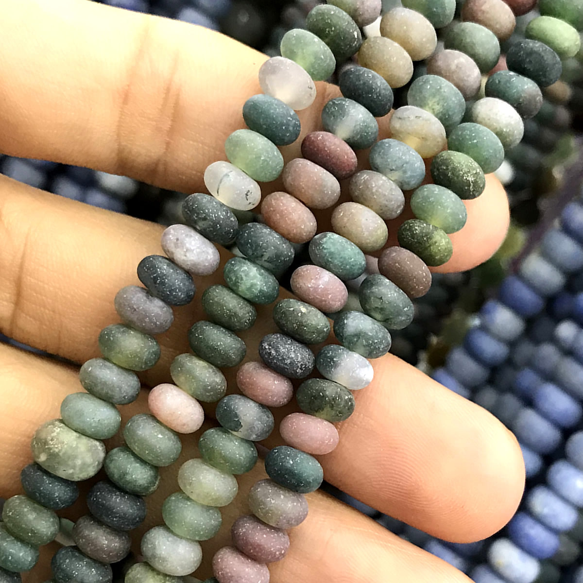 CRB313 Indian Agate Beads Matte Rondelle 4x6mm 15" Strand