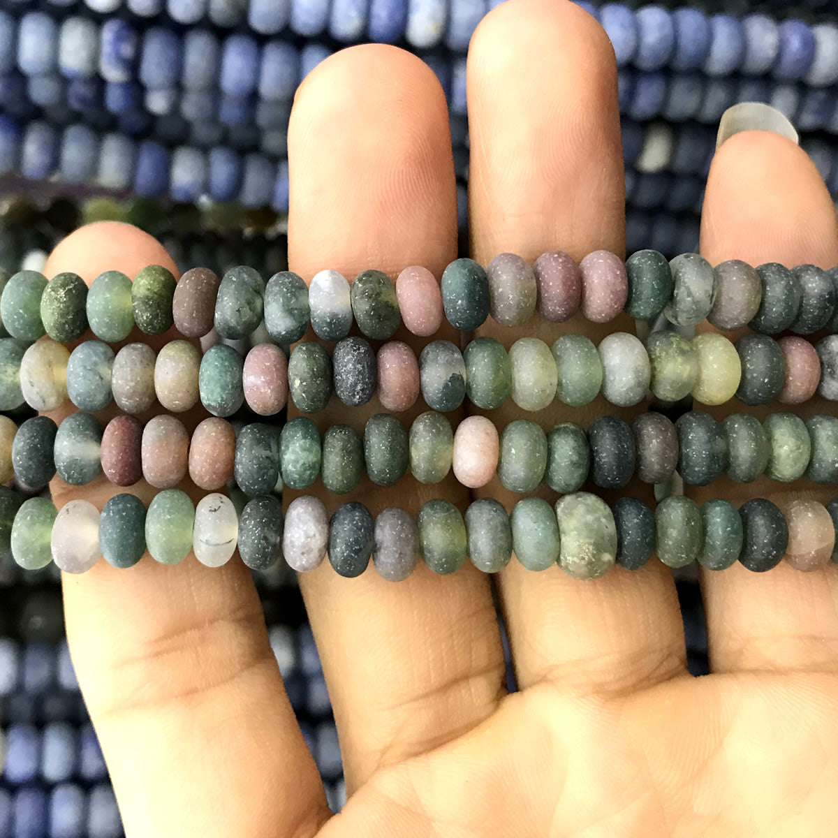 CRB313 Indian Agate Beads Matte Rondelle 4x6mm 15" Strand