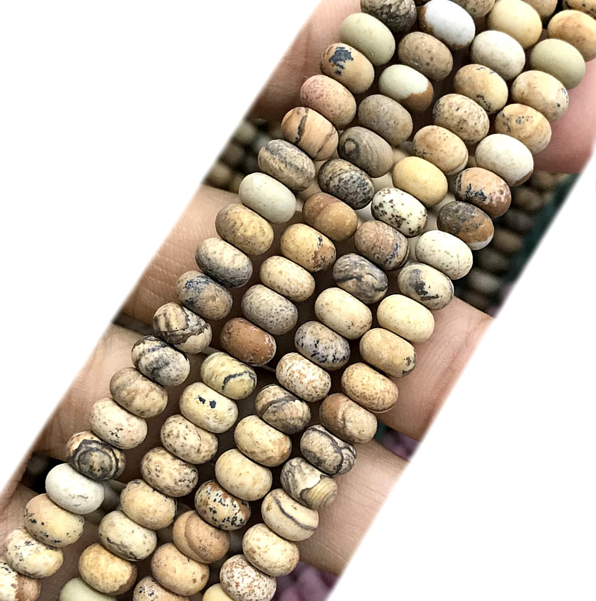 CRB315 Picture Jasper Beads Matte Rondelle 4x6mm 15" Strand