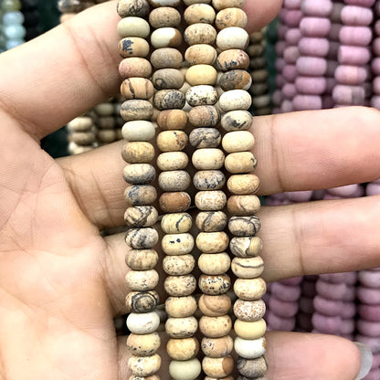 CRB315 Picture Jasper Beads Matte Rondelle 4x6mm 15" Strand