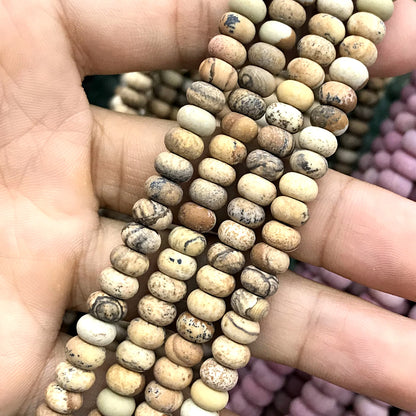 CRB315 Picture Jasper Beads Matte Rondelle 4x6mm 15" Strand