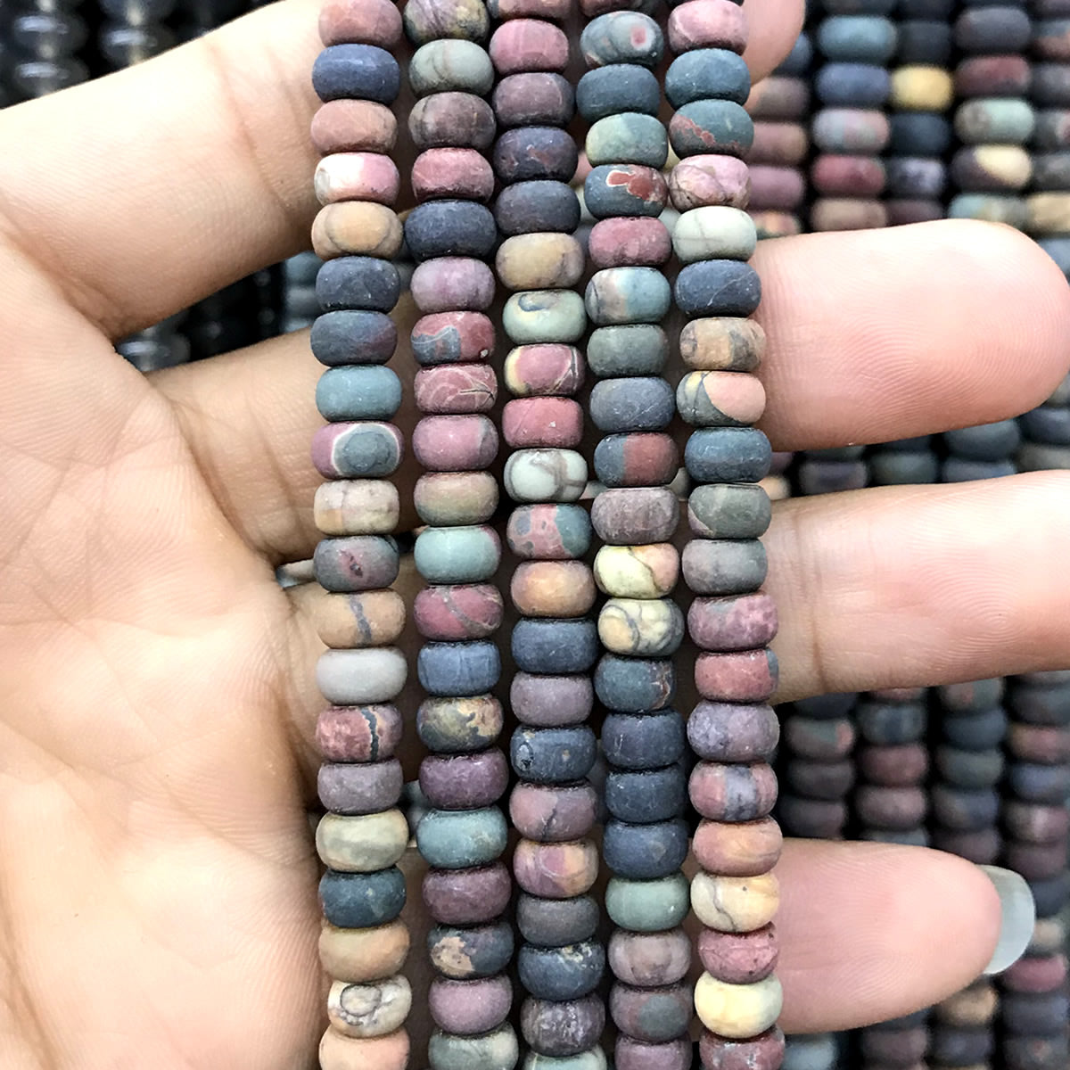 CRB317 Picasso Jasper Beads Matte Rondelle 4x6mm 15" Strand