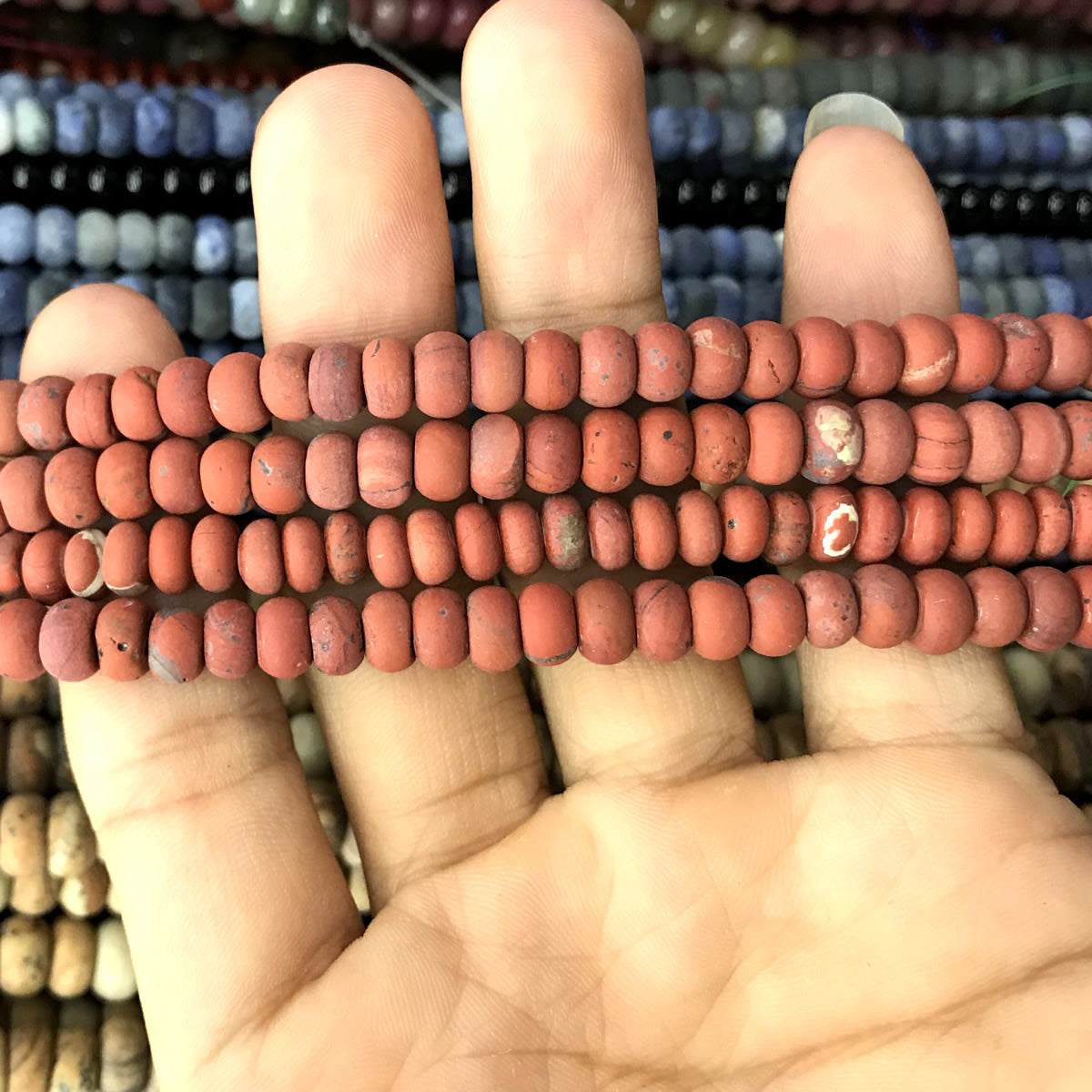 CRB318 Red Jasper Beads Matte Rondelle 4x6mm 15" Strand