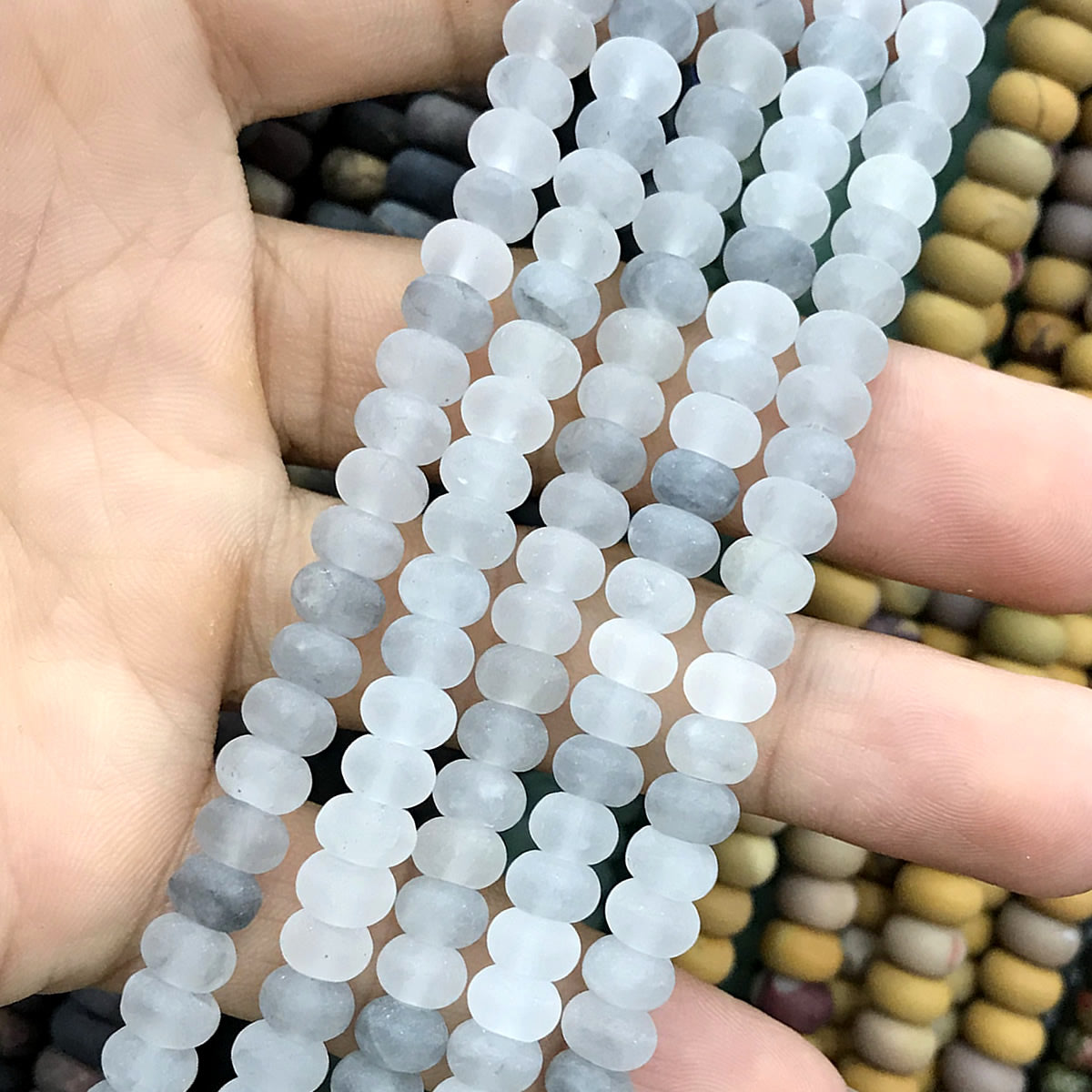 CRB320 Cloudy Quartz Beads Matte Rondelle 4x6mm 15" Strand