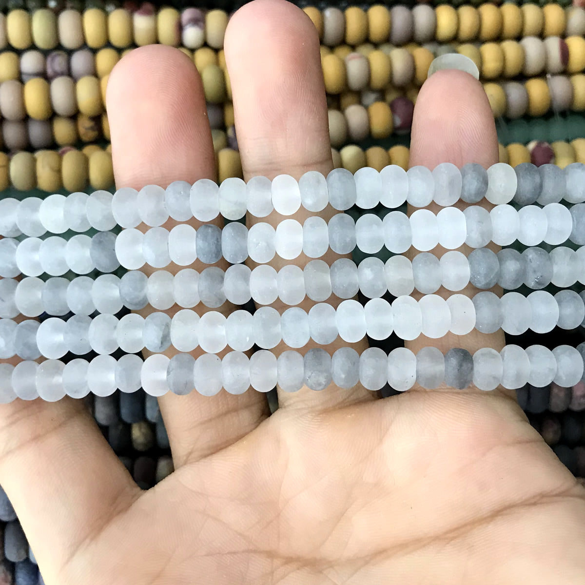 CRB320 Cloudy Quartz Beads Matte Rondelle 4x6mm 15" Strand