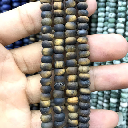 CRB323 Yellow Tiger Eye Beads Matte Rondelle 4x6mm 15" Strand