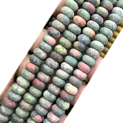 CRB325 Unakite Gemstone Beads Matte Rondelle 4x6mm 15" Strand