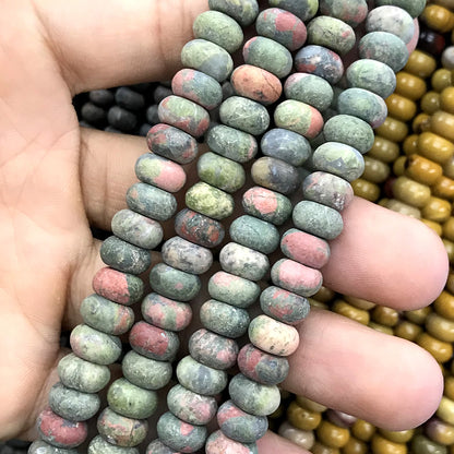 CRB325 Unakite Gemstone Beads Matte Rondelle 4x6mm 15" Strand